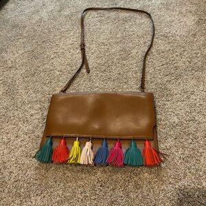 Rebecca Minkoff Brown Leather Bag with Colorful Tassels